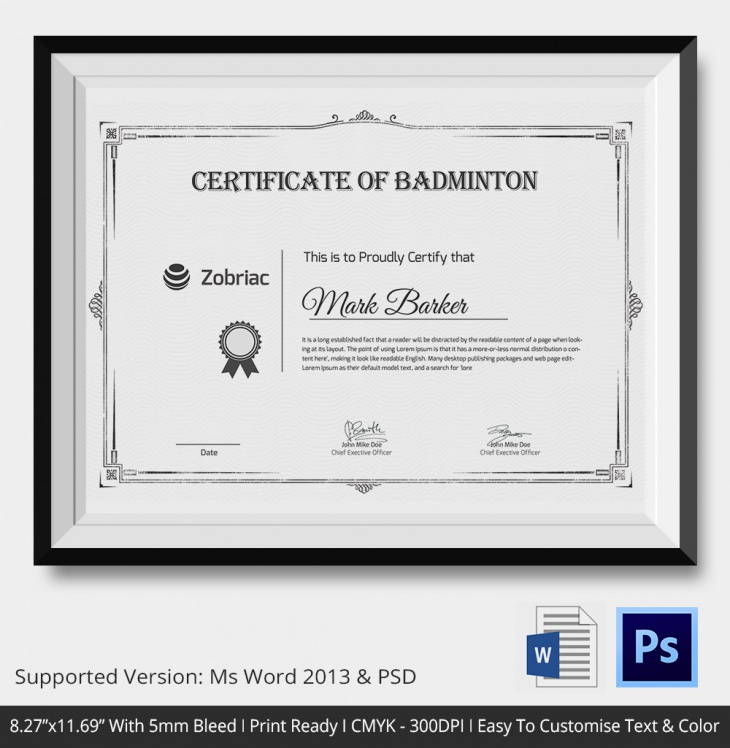 5 Badminton Certificates - Psd &amp; Word Designs | Design Trends - Premium with Badminton Achievement Certificate Templates