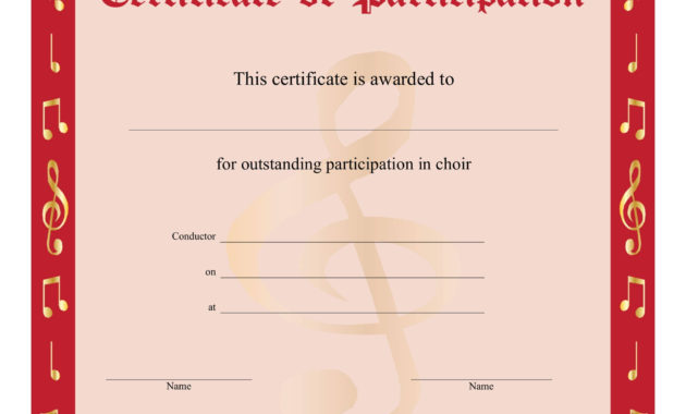 8+ Free Choir Certificate Of Participation Templates - Pdf | Free within New Participation Certificate Templates  Printable