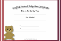 Adoption Certificate Stuffed Animal Bear Academic Certificate Printable in Stunning Stuffed Animal Adoption Certificate Template
