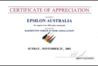 Badminton North Junior Association - Certificate Of Appreciation in Fresh Badminton Achievement Certificate Templates