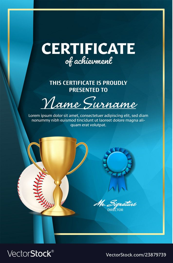 Baseball Certificate Diploma With Golden Cup Vector. Sport Vintage with Stunning Baseball Achievement Certificate Templates