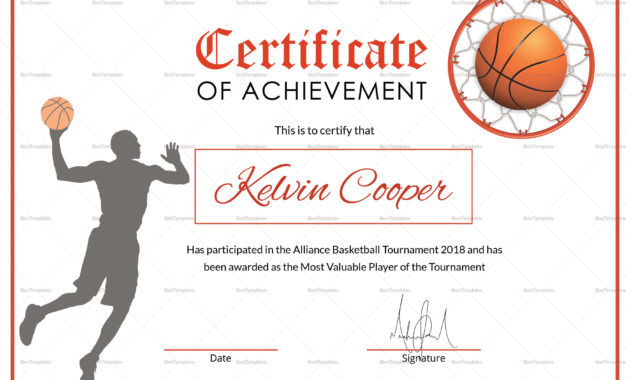 Basketball Award Achievement Certificate Design Template In Word, Psd for Baseball Award Certificate Template