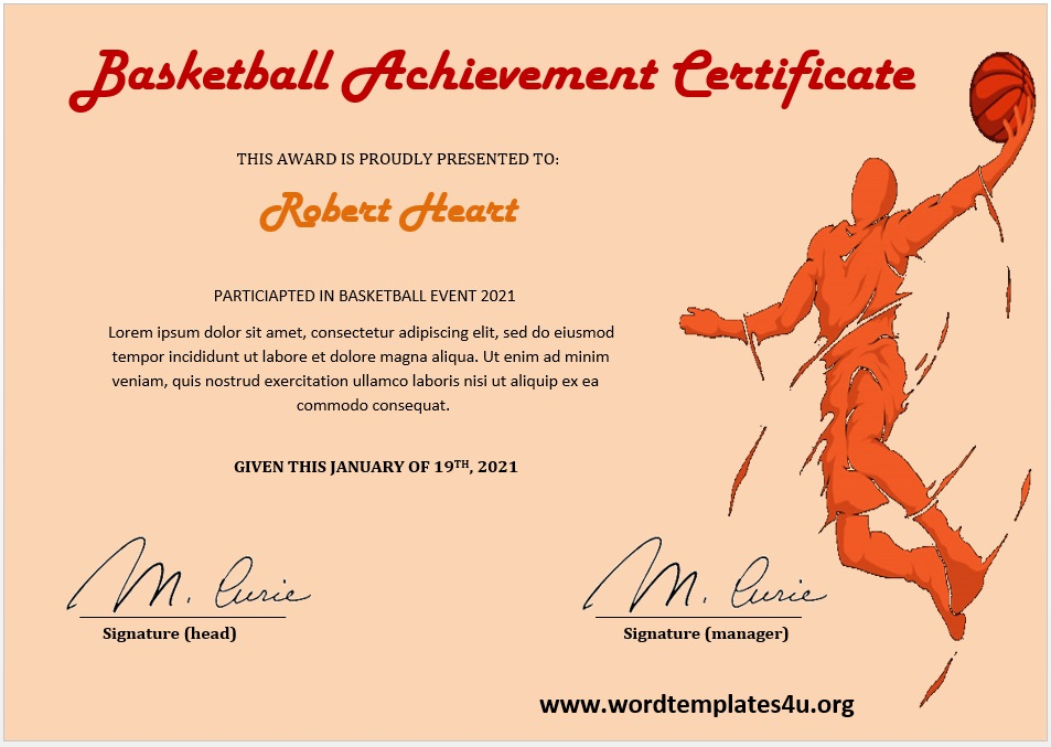 Basketball Certificate Templates - Word Templates with regard to Stunning Basketball Certificate Templates