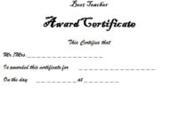 Best Teacher Certificate Templates – Free 10+ Fresh Ideas throughout Best Teacher Certificate