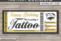 Birthday Tattoo Gift Certificate Template | Diy Printable Gift Voucher pertaining to Fascinating Tattoo Gift Certificate Template Coolest Designs