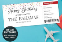 Birthday Travel Ticket Surprise, Gift Certificate Printable Editable within Fascinating Travel Gift Certificate Editable
