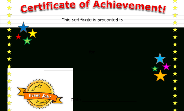 Blank Certificate Of Achievement | Templates At Allbusinesstemplates for Free Outstanding Effort Certificate Template
