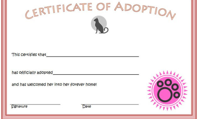 Cat Adoption Certificate 2020 Free Printable (Version 1) | Certificate intended for Cat Adoption Certificate Template