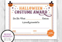 Certificate Best Halloween Costume Award Halloween Party | Etsy for Best Dressed Certificate
