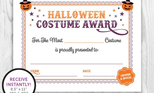 Certificate Best Halloween Costume Award Halloween Party | Etsy for Best Dressed Certificate