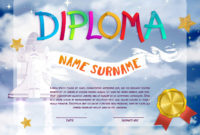 Certificate Design Kids Diploma Kindergarten Template Space Background inside Kindergarten Diploma Certificate Templates 10 Designs
