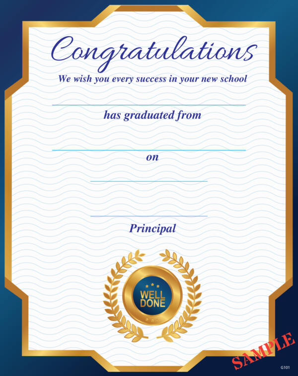 Certificate Graduation Primary School G101 Blue.buy/Order Online Ireland regarding Academic Certificate