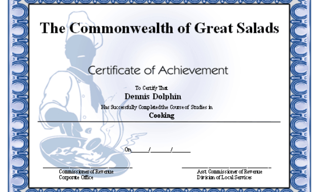 Certificate Of Achievement - Chef Printable Certificate throughout Cooking Contest Winner Certificate Templates