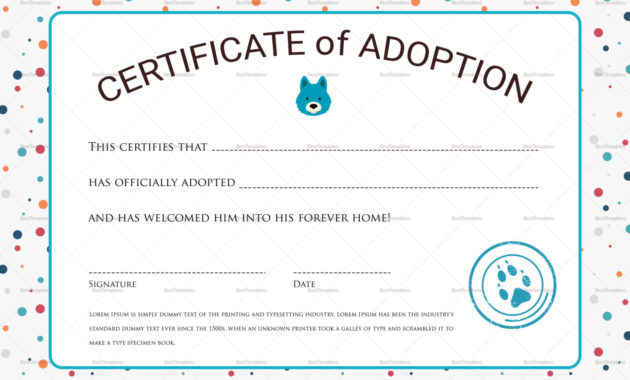 Certificate Of Adoption Design Template In Psd Word In Pet Adoption regarding Fantastic Dog Adoption Certificate Editable Templates