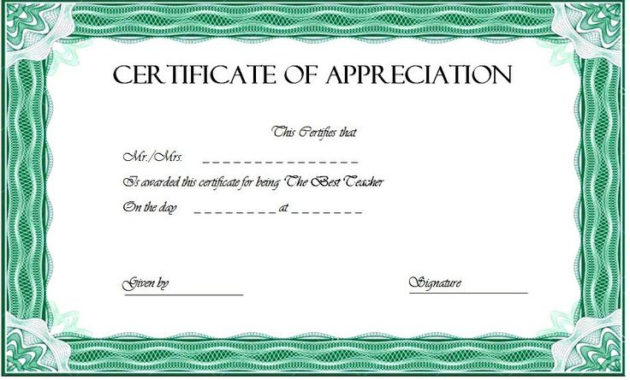 Certificate Of Appreciation For Teacher Free (Green Award Border) In with Certificate For Summer Camp  Templates 2020