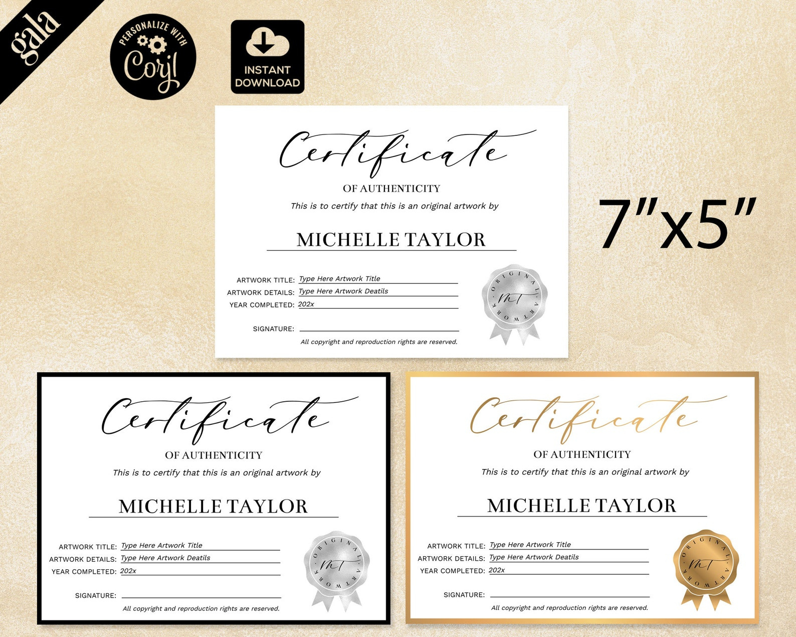 Certificate Of Authenticity Template 004 | Etsy intended for Top Certificate Of Authenticity Templates