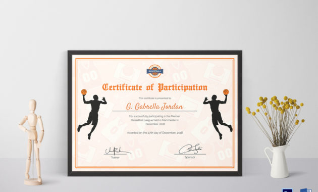 Certificate Of Basketball Participation Design Template In Psd, Word with Amazing Basketball Participation Certificate Template