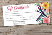 Custom, Hair Salon Watercolor Floral, Printable Gift Certificate pertaining to Printable Beauty Salon Gift Certificate Templates
