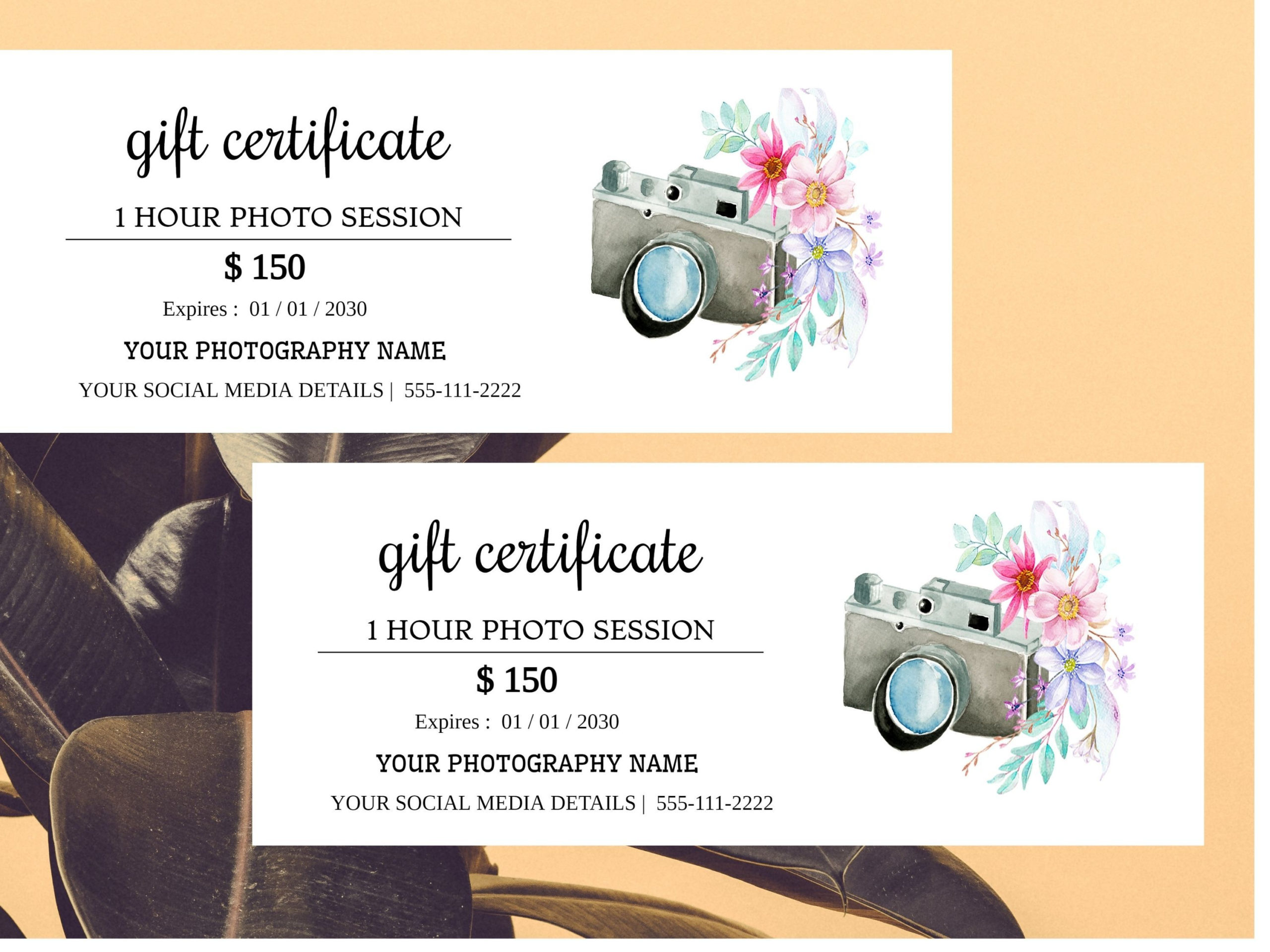 Diy Photography Gift Certificate Template, Floral, Photo Session with regard to Awesome Photography Session Gift Certificate