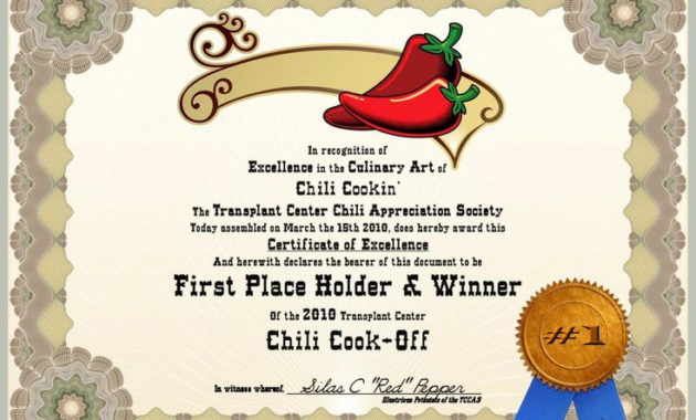 √ 20 Chili Cook Off Certificate Template ™ | Dannybarrantes Template for Chili Cook Off Award Certificate Template