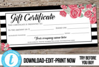 Editable Custom Printable Gift Certificate Template, Flowers pertaining to Fresh Editable Wedding Gift Certificate Template