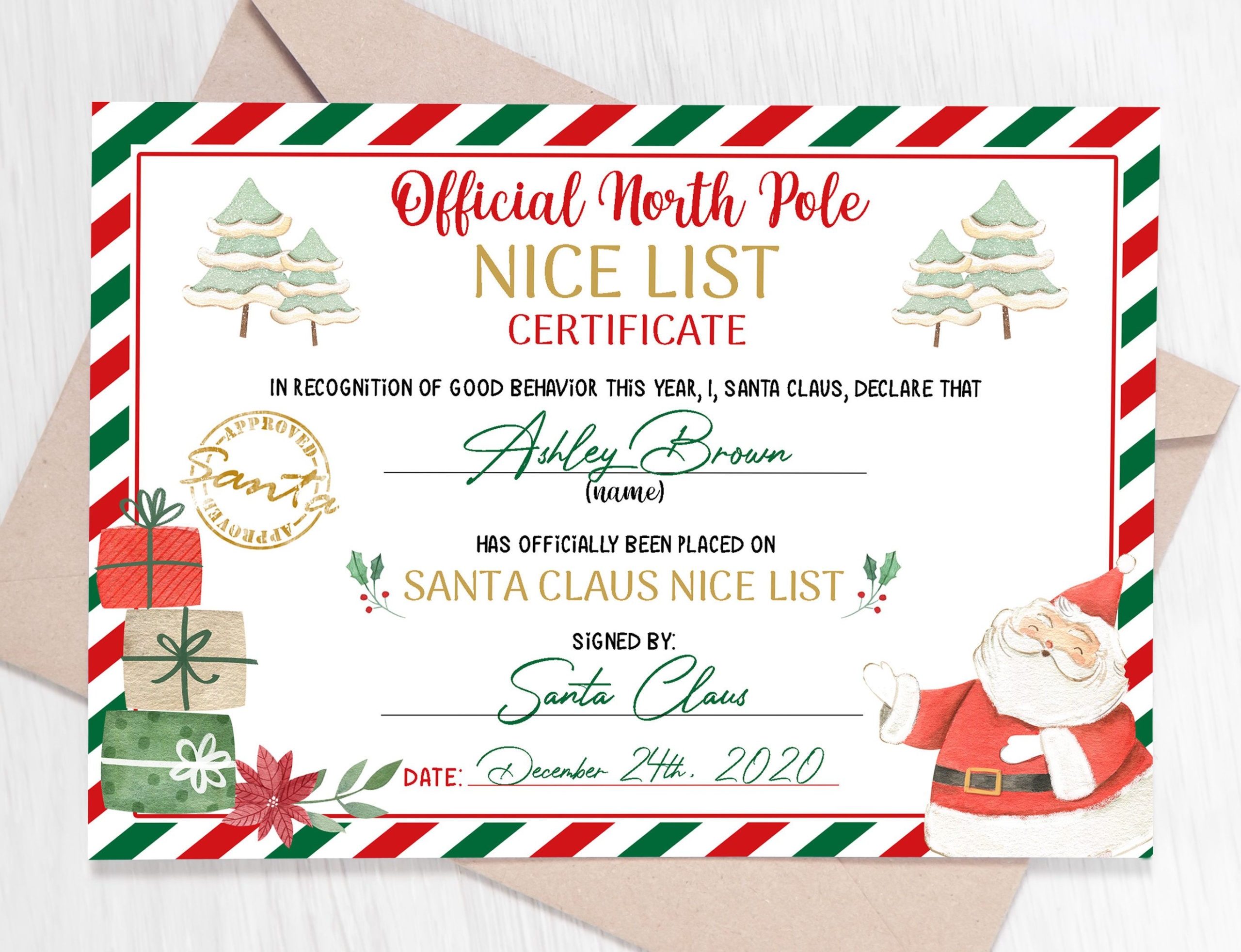 Editable Santa Claus Official Nice List Certificate North Pole Etsy