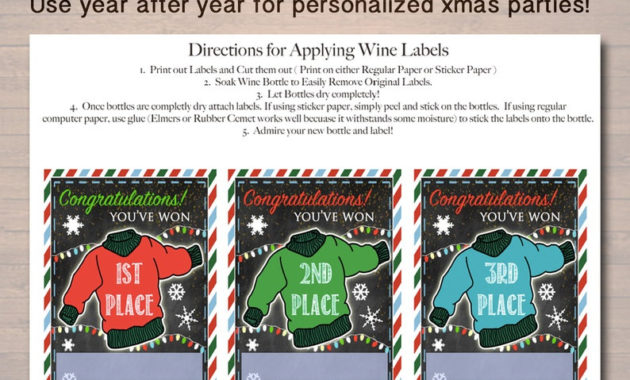 Editable Ugly Sweater Party Awards Holiday Award Labels | Etsy regarding Ugly Christmas Sweater Certificate Template