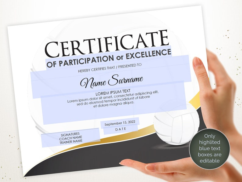 Editable Volleyball Certificate Template Sport Certificate | Etsy regarding Volleyball Award Certificate Template