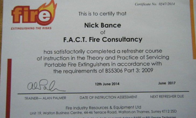 F.a.c.t. Fire Consultancy - Fire Extinguisher Supplier In Bishops throughout Fire Extinguisher Training Certificate