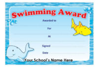 Fascinating Swimming Certificate Templates Free In 2021 | Swimming for Swimming Certificate Template