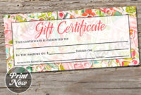 Floral Hair Salon Printable Gift Certificate Template Spring | Etsy regarding Professional Salon Gift Certificate