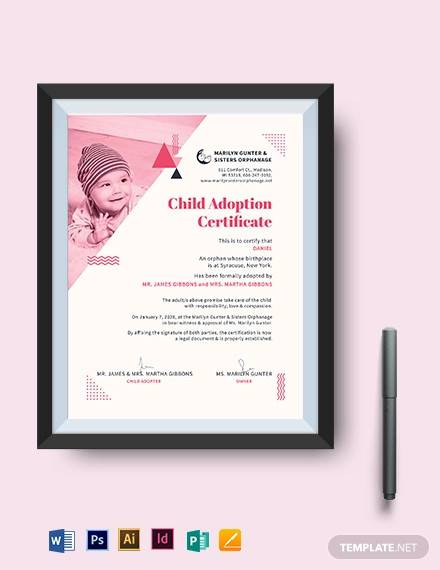 Free 23+ Sample Adoption Certificates In Ai | Indesign | Ms Word regarding Best Pet Adoption Certificate Template  23 Designs