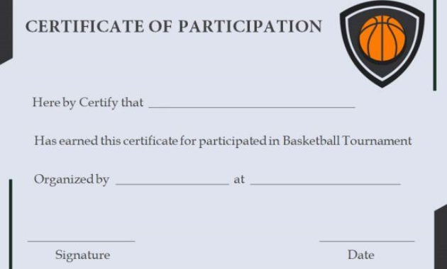 Free Basketball Participation Certificate | Free Basketball intended for Best 10 Printable Softball Certificate Templates