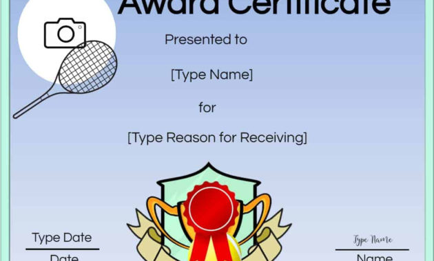 Free Tennis Certificates | Edit Online And Print At Home throughout Tennis Achievement Certificate Templates