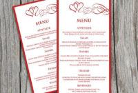 Heart Swirls Wedding Menu Card Microsoft Word Template | Valentine Red regarding Best Wedding Gift Certificate Template Word 7 Ideas