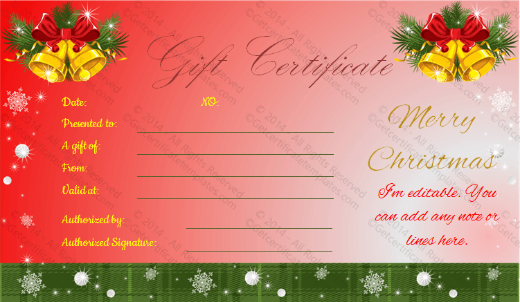 Jingle Bells Christmas Gift Certificate Template within Fantastic Christmas Gift Certificate Template