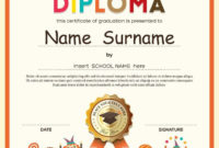 Kids Diploma School Certificate Template Vector Image In Free School for Kindergarten Diploma Certificate Templates 10 Designs