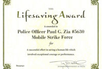 Life Saving Award Certificate Template In 2020 | Awards Certificates throughout Best Community Service Certificate Template  Ideas