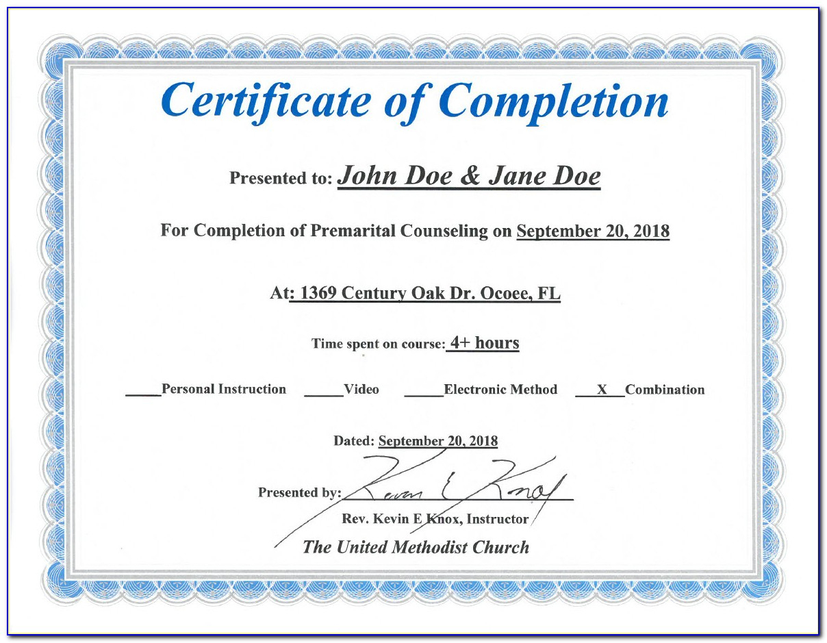 Marriage Counseling Certificate Of Completion Template for Best