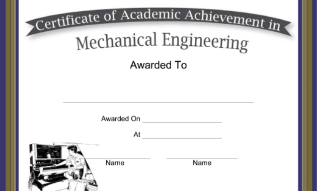 Mechanical Engineering Academic Certificate Printable Certificate in Robotics Certificate Template