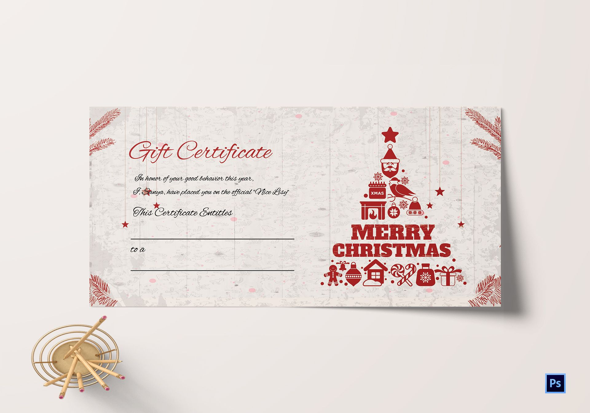 Merry Christmas Gift Certificate Template In Adobe Photoshop intended for Christmas Gift Certificate Template