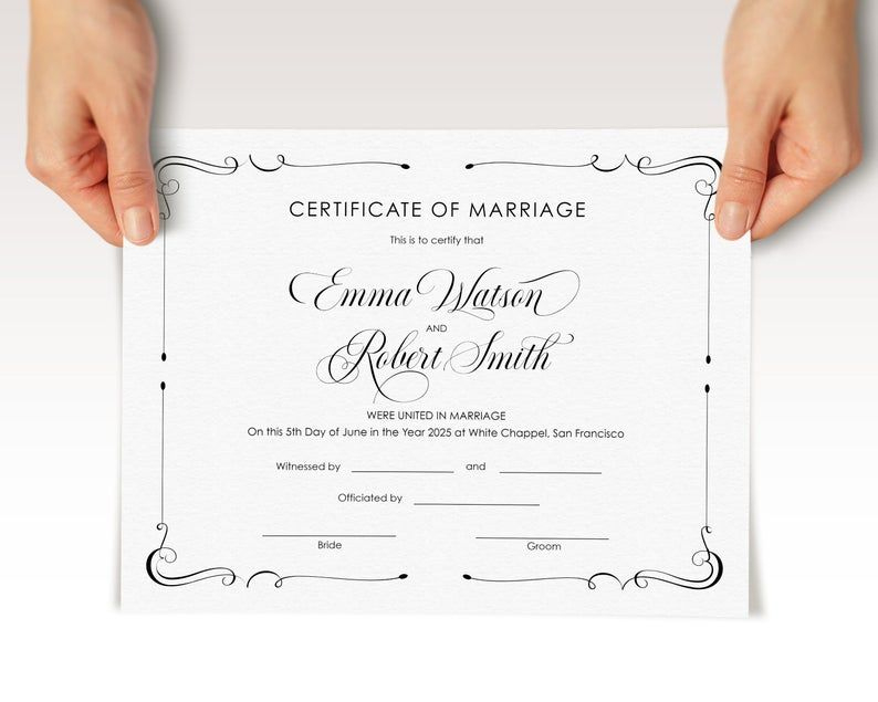 Minimalist Marriage Certificate Template Wedding Keepsake | Etsy In in Top Marriage Certificate Editable Template