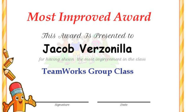 Most Improved Award - Teamworks Group Class | Awards, Class, Award regarding Professional Teamwork Certificate Templates