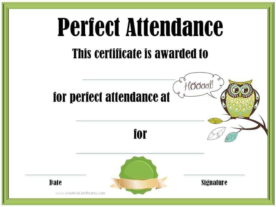 Perfect Attendance Award Certificates inside Perfect Attendance Certificate Template Editable