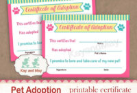 Pet Adoption Certificate, Adopt A Pet Party, Printable Puppy, Dog inside Professional Stuffed Animal Adoption Certificate Editable Templates