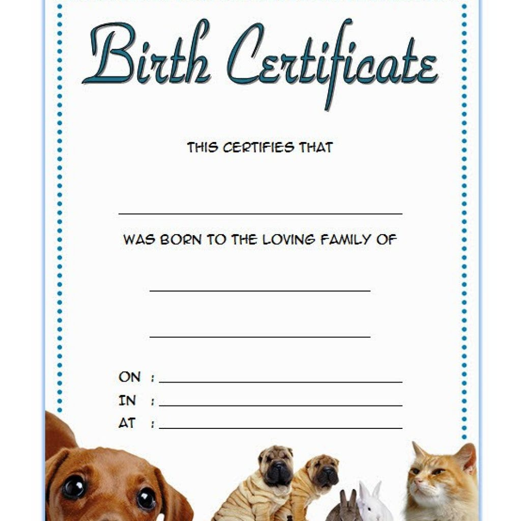 Pet Birth Certificate Template Free (7+ Editable Designs) within Cute Birth Certificate Template