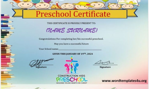 Preschool Certificate Templates - Word Templates with Professional Teamwork Certificate Templates