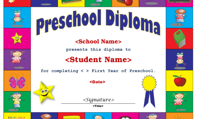 Preschool Diploma Template Download Fillable Pdf | Templateroller regarding Daycare Diploma Certificate Templates
