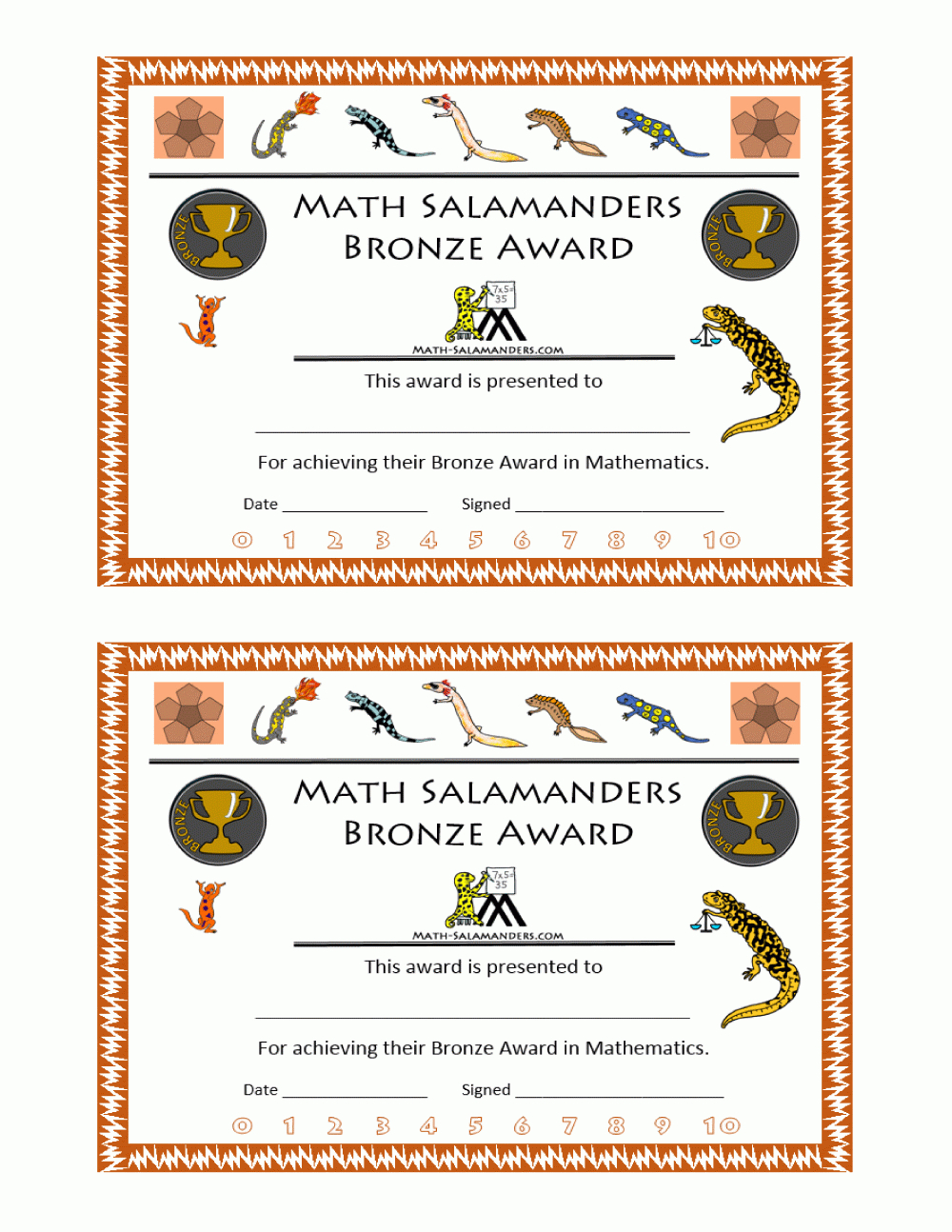 Printable Math Certificates From The Math Salamanders with regard to Fresh Math Achievement Certificate Printable