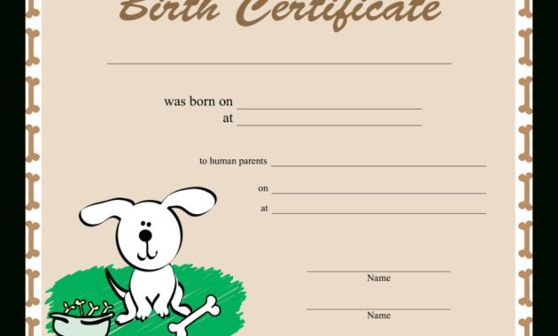 Sample Dog Birth Certificate | Templates At Throughout Service Dog intended for Puppy Birth Certificate Template